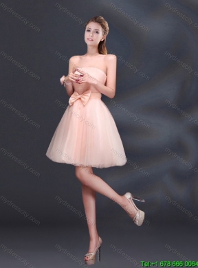 2015 Summer Bowknot A Line Strapless Beautiful Dama Dress with Lace Up