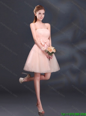 2015 Summer Bowknot A Line Strapless Beautiful Dama Dress with Lace Up