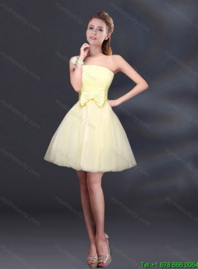 2015 Summer Bowknot A Line Strapless Beautiful Dama Dress with Lace Up