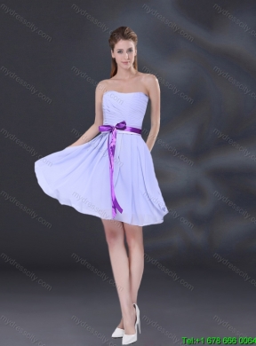 2015 Summer Elegant Chiffon Lace Up Dama Dress in Lavender