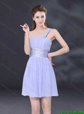 2015 Summer Elegant Ruching and Belt Chiffon Dama Dress in Lavender