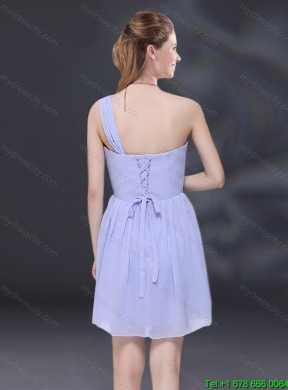 2015 Summer Elegant Ruching and Belt Chiffon Dama Dress in Lavender