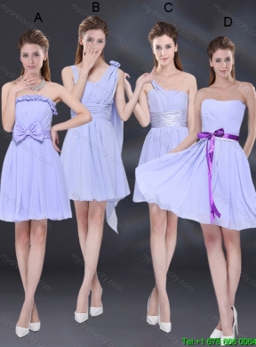 2015 Summer Elegant Ruching and Belt Chiffon Dama Dress in Lavender