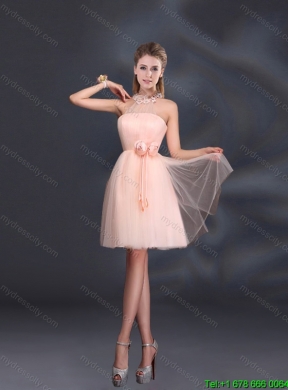 2015 Summer Halter Hand Made Flowers Luxurious Dama Dresses with Mini Length