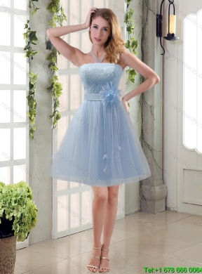 2015 Summer Handmade Flower Strapless Lace Pretty Dama Dress with Mini Length