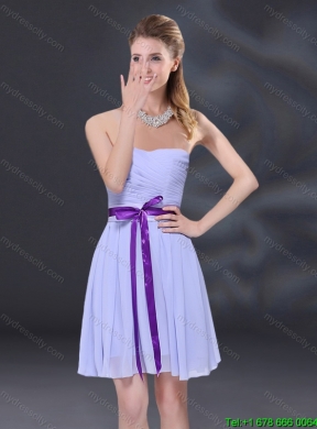 2015 Summer Ruching and Belt Chiffon Top Seller Dama Dress in Lavender