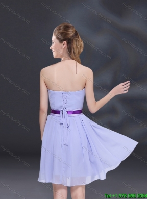 2015 Summer Ruching and Belt Chiffon Top Seller Dama Dress in Lavender