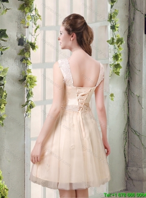 2015 Summer Straps A Line Champagne Beautiful Dama Dress with Appliques