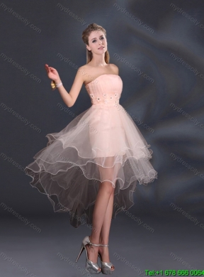 Appliques Strapless Ruffles Organza 2015 Summer Top Seller Dama Dresses