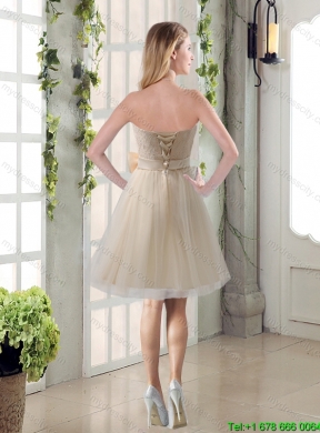 Beautiful Champagne Strapless Princess Bowknot Dama Dresses for 2015 Summer