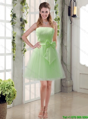 Beautiful Champagne Strapless Princess Bowknot Dama Dresses for 2015 Summer