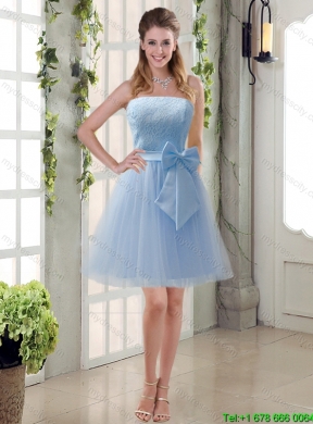 Beautiful Champagne Strapless Princess Bowknot Dama Dresses for 2015 Summer