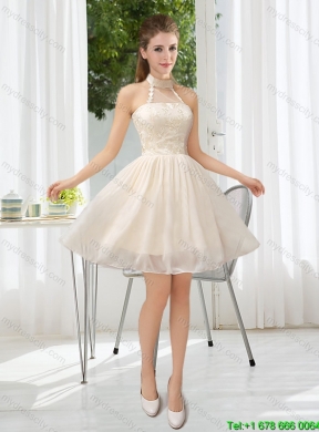 Champagne Chiffon Lace Up Elegant Dama Dress for 2015 Summer