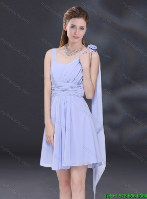 Chiffon Ruching Pretty 2015 Summer Lavender Dama Dress with One Shoulder