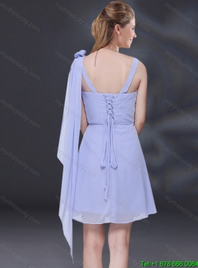 Chiffon Ruching Pretty 2015 Summer Lavender Dama Dress with One Shoulder