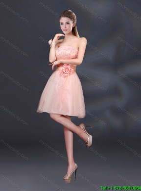 Perfect Strapless A Line Hand Made Flowers Dama Dress for 2015 Summer