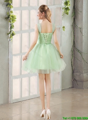 Ruching Organza A Line Straps Luxurious 2015 Dama Dress with Lace Up