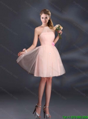 Tulle Appliques Mini Length 2015 New Style Dama Dresses with Halter