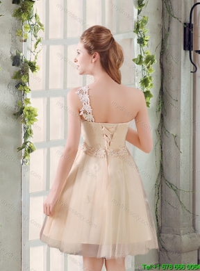 2015 Summer New Style  A Line Appliques Dama Dress with One Shoulder