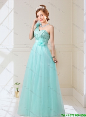 Elegant 2015 Summer Empire Lace Up Hand Made Flowers Dama Dresses in Mint