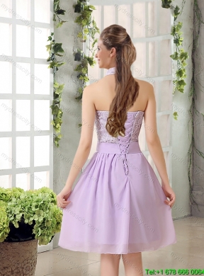 High Neck Lilac A Line Lace Beautiful Dama Dress Chiffon for 2015