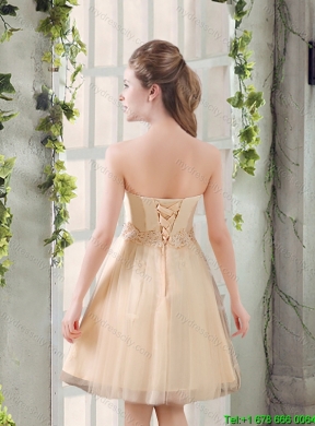 New Arrival Strapless Appliques 2015 Summer Dama Dress in Champagne