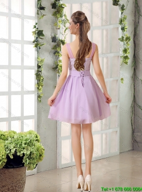 Perfect 2015 Summer Dama Dress Ruching with Hand Made Flower in Lilac