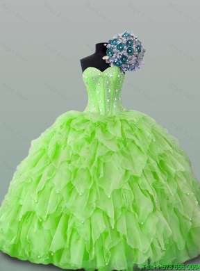 2015 Beautiful Sweetheart Yellow Green Beading Quinceanera Dresses with Ruffles