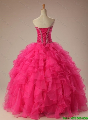 2015 Popular Beaded Quinceanera Dresses with Ruffles in Organz