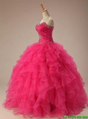 2015 Popular Beaded Quinceanera Dresses with Ruffles in Organz