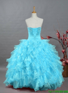 2015 Wonderful Beading Aqua Blue Quinceanera Dresses in Organza