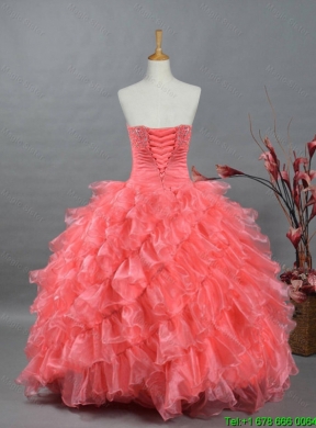 Puffy Sweetheart Beading Watermelon Quinceanera Dresses for 2015