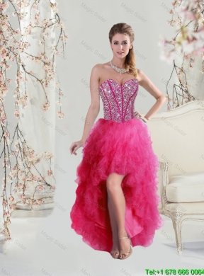 Detachable Sweetheart Beaded and Ruffles Wonderful Quinceanera Dresses in Hot Pink