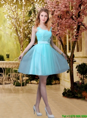 2016 Elegant A Line Laced Bridesmaid Dresses with Belt in Aqua Blue