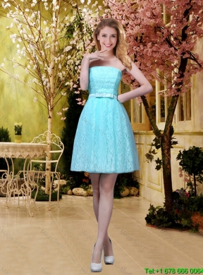 2016 Pretty Aqua Blue Short Bridesmaid Dresses with Belt