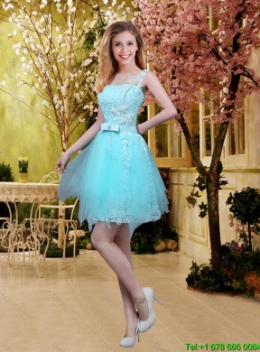 2016 Pretty Aqua Blue Short Bridesmaid Dresses with Belt