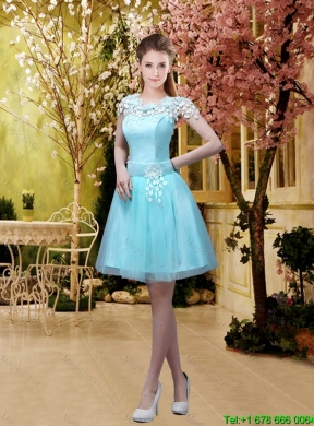 2016 Summer Beautiful A Line Bridesmaid Dresses with Belt in Aqua Blue