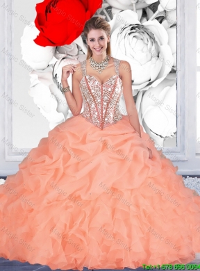 Sturning Straps and Beaded Quinceanera Dresses and Baby Pink Short Dama Dresses and Cute Orange Little Girl Dresses and Feminine Mini Length Prom Dresses