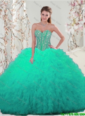 2016 Fall New Style Sweetheart Beaded and Ruffles Quinceanera Dresses in Turquoise