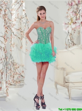 2016 Fall New Style Sweetheart Beaded and Ruffles Quinceanera Dresses in Turquoise