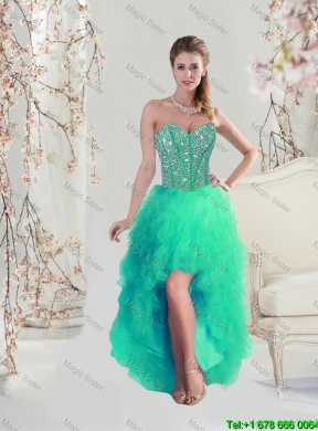 2016 Fall New Style Sweetheart Beaded and Ruffles Quinceanera Dresses in Turquoise