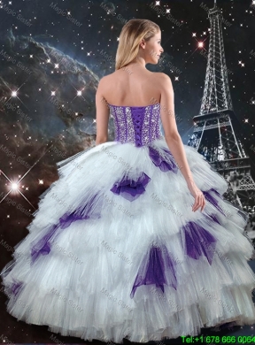 2016 Fall New Style Sweetheart Beaded Quinceanera Dresses in White and Purple