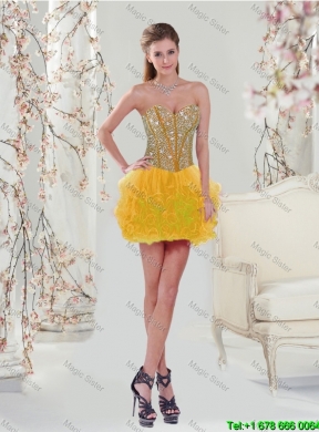 2016 Spring Detachable Sweetheart Yellow Quinceanera Dresses with Beading and Ruffles