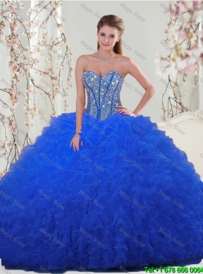 2016 Spring Pretty and Detachable Beaded and Ruffles Sweetheart Sweet 16 Dresses in Royal Blue