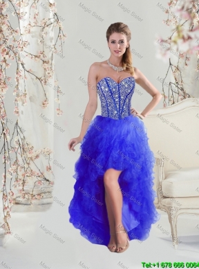 2016 Spring Pretty and Detachable Beaded and Ruffles Sweetheart Sweet 16 Dresses in Royal Blue