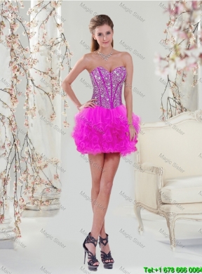 2016 Summer Detachable Sweetheart Fuchsia Quinceanera Dresses with Beading and Ruffles