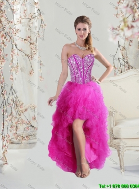 2016 Summer Detachable Sweetheart Fuchsia Quinceanera Dresses with Beading and Ruffles