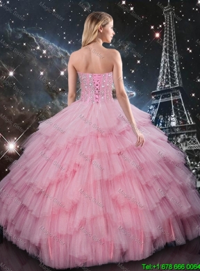 2016 Winter Perfect Beaded Ball Gown Pink Quinceanera Dresses with Floor Length