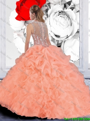 Elegant 2016 Winter Orange Ball Gown Straps Quinceanera Dresses with Beading