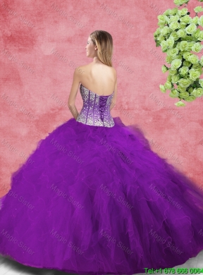 2016 Popular Sweetheart Beaded and Ruffles Sweet 16 Dresses in Purple